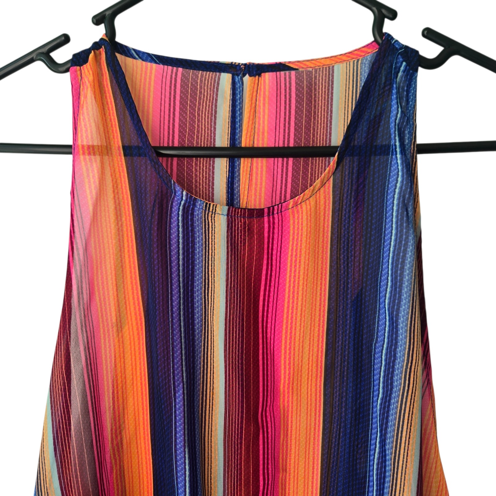 Boho Beach Cover Up Multicolor Striped Sleeveless Lace-Up Tassel Sides Med